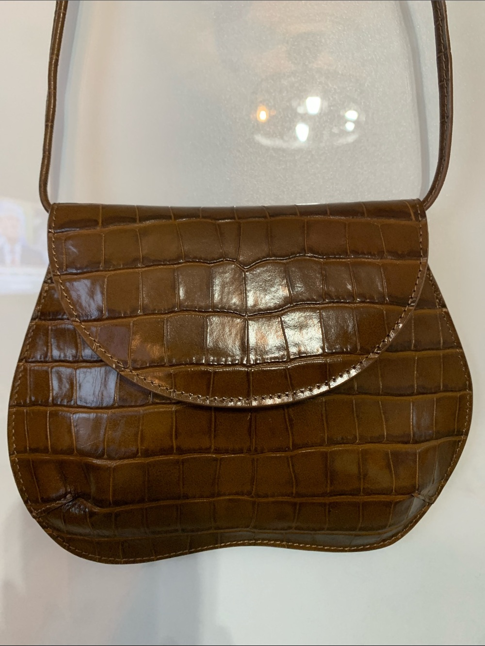 Croc-Embossed Brown Leather Crossbody Bag